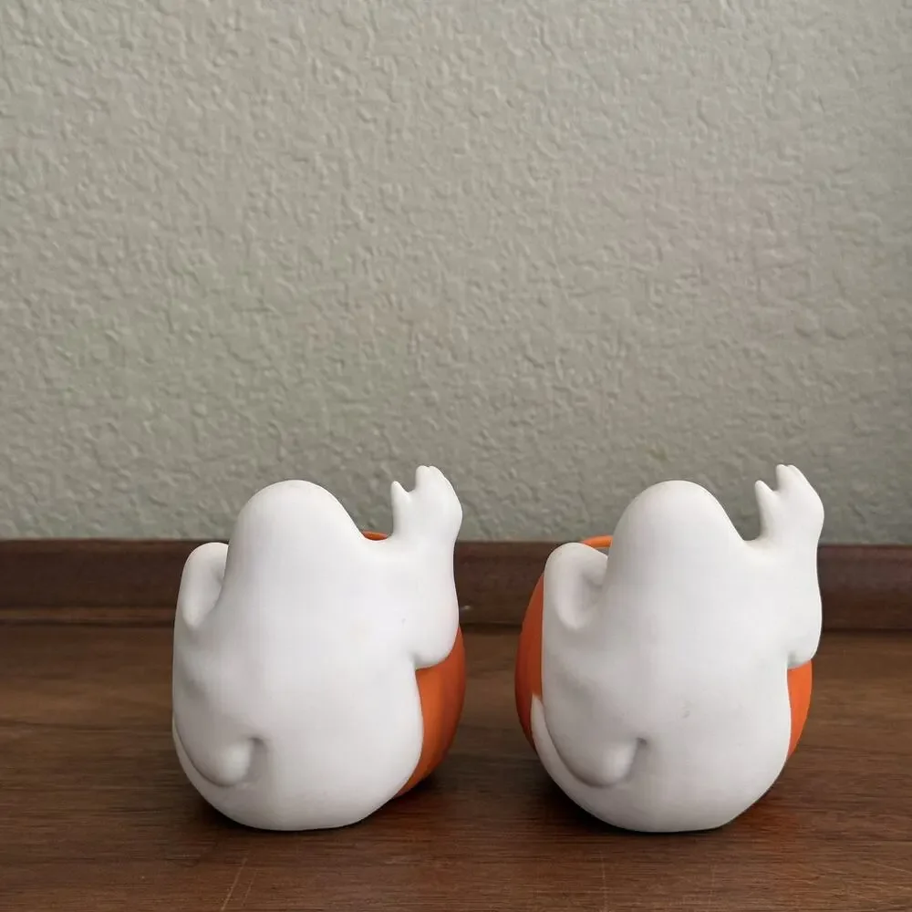 Vintage 90s Y2K Halloween ghost pumpkin jack-o'-lantern tea light holder Decor